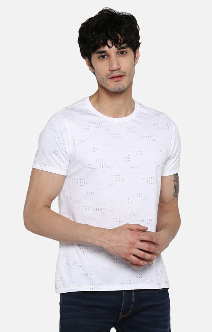 Spykar White Printed Slim Fit Men T-Shirts