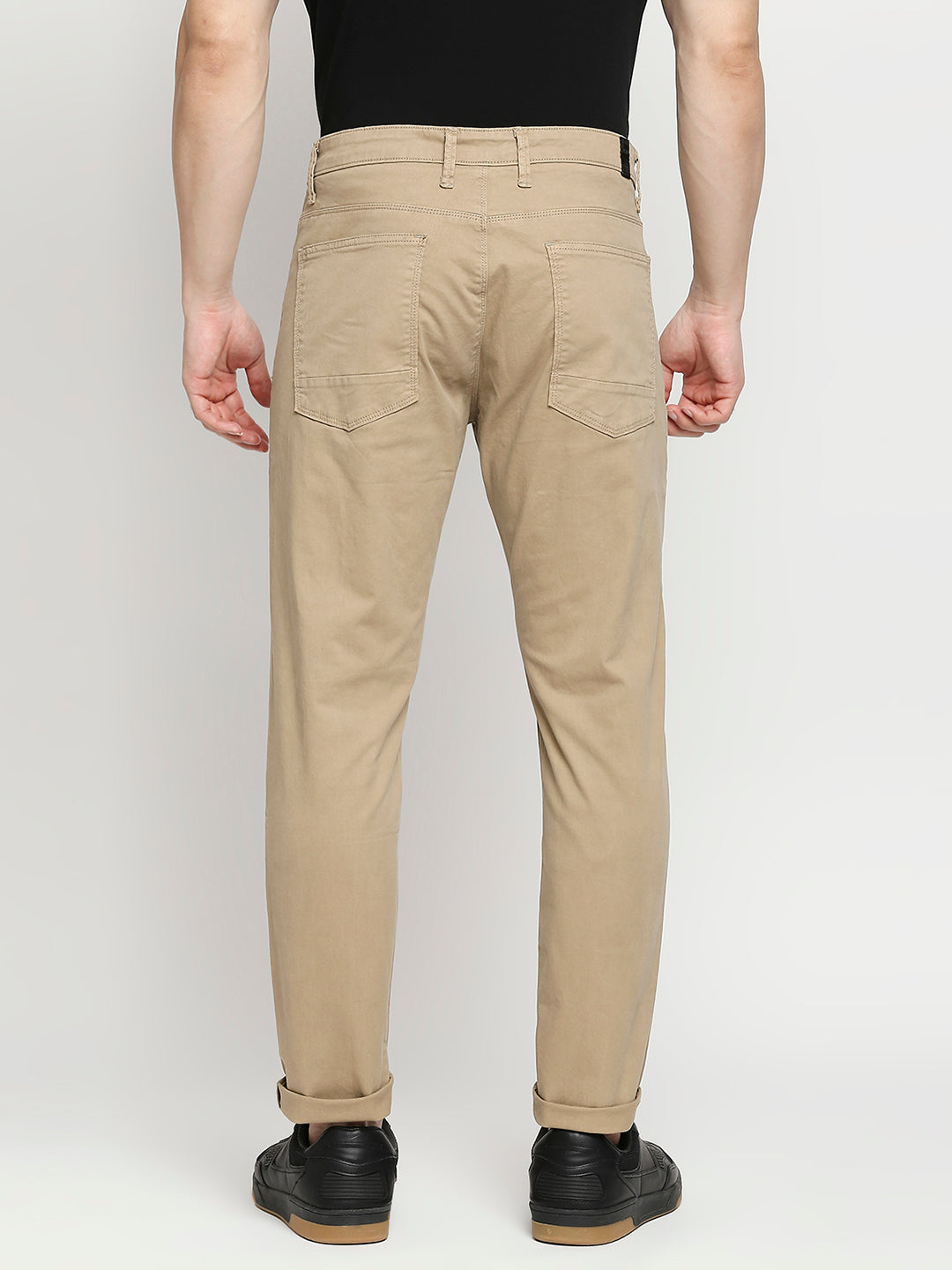 Spykar Camel Khaki Cotton Slim Fit Tapered Length Trousers For Men