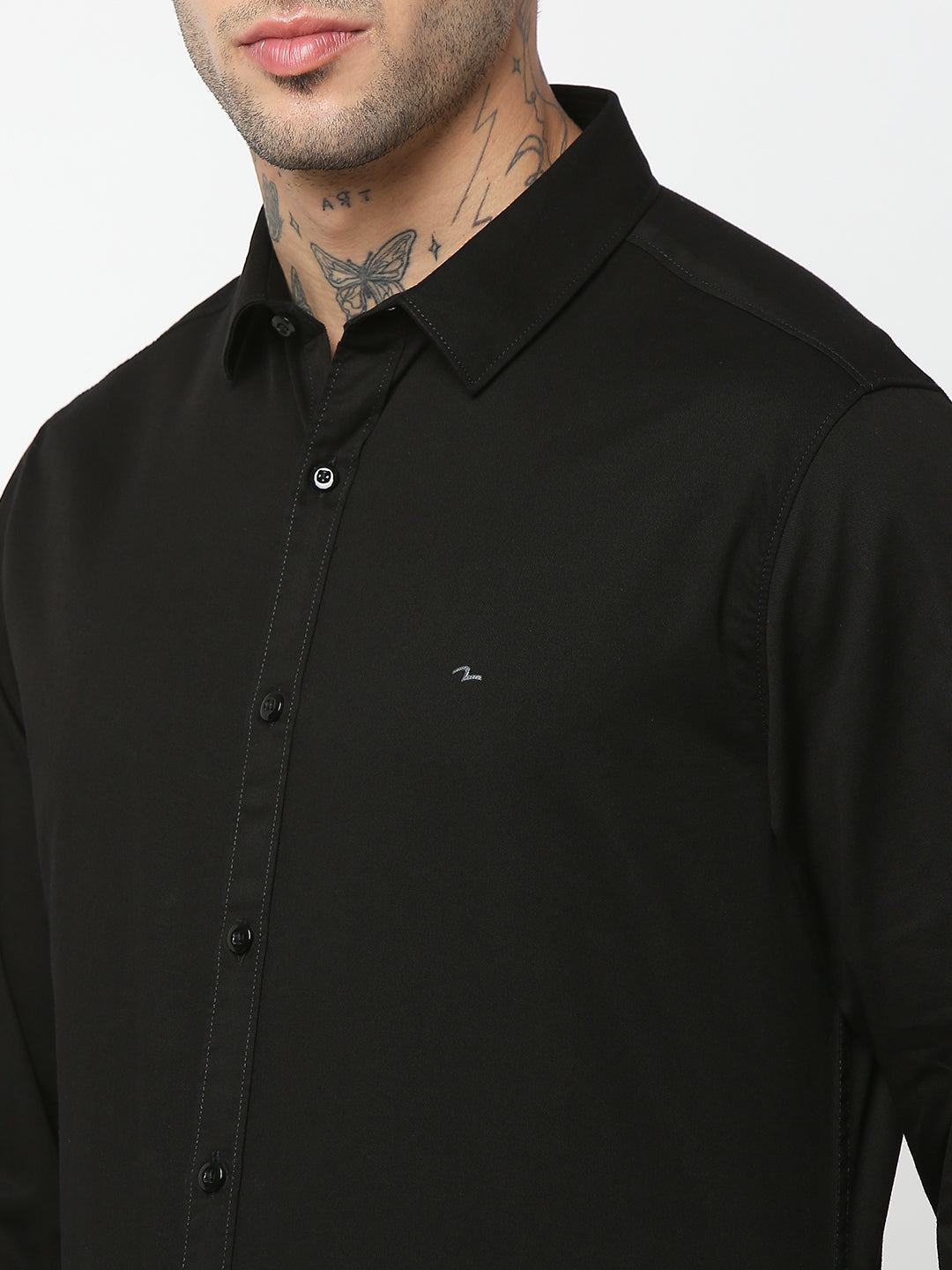 Spykar Men Black Cotton Slim Fit Plain Shirts