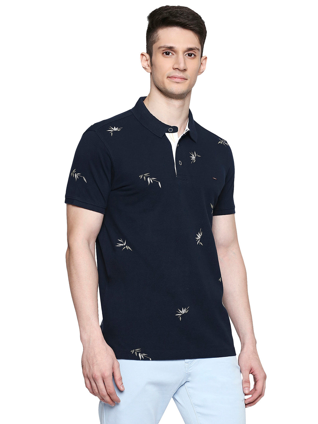 Spykar Blue Cotton Slim Fit T-Shirt For Men