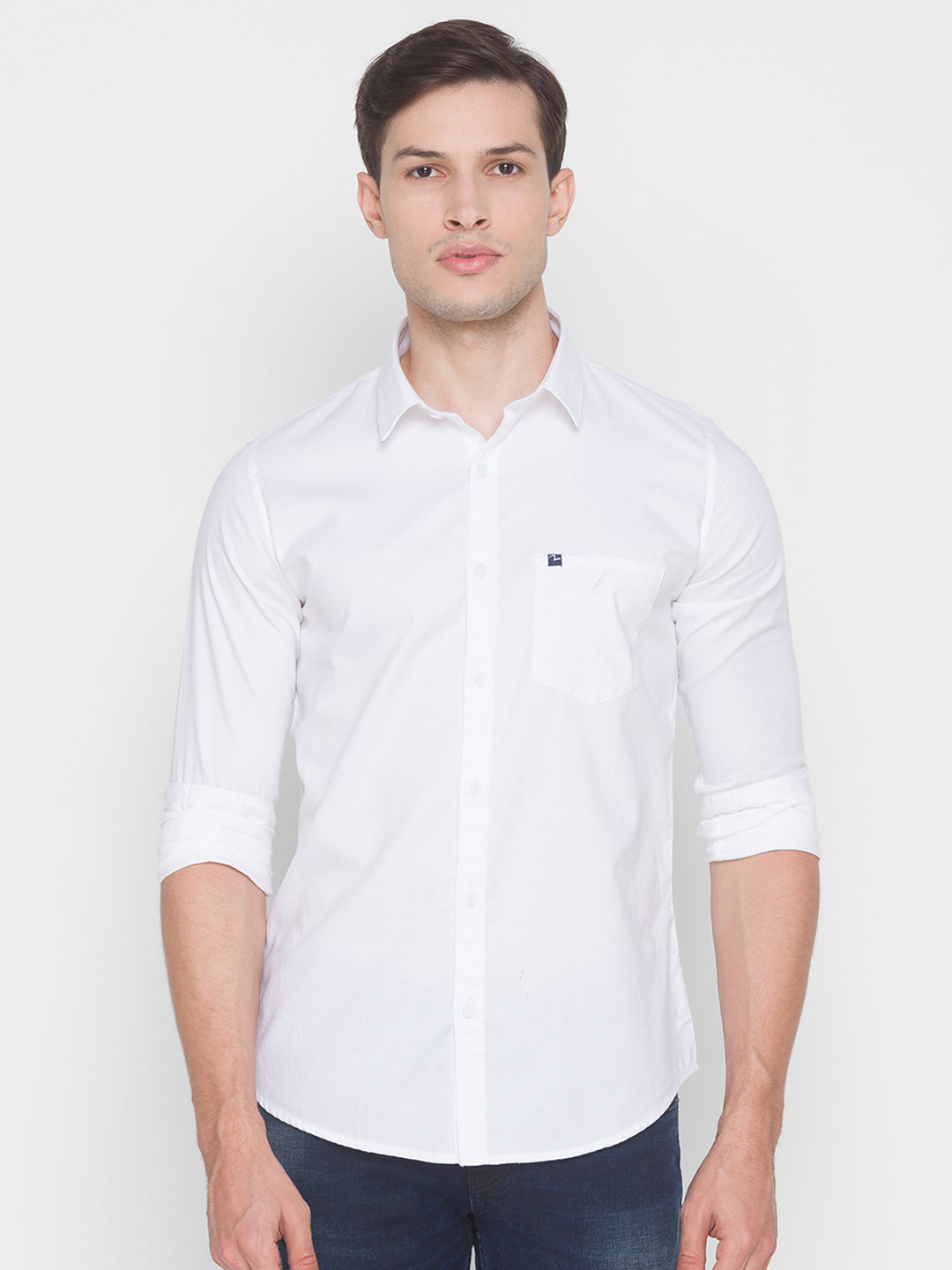 Spykar Slim Fit White Cotton Men Shirt