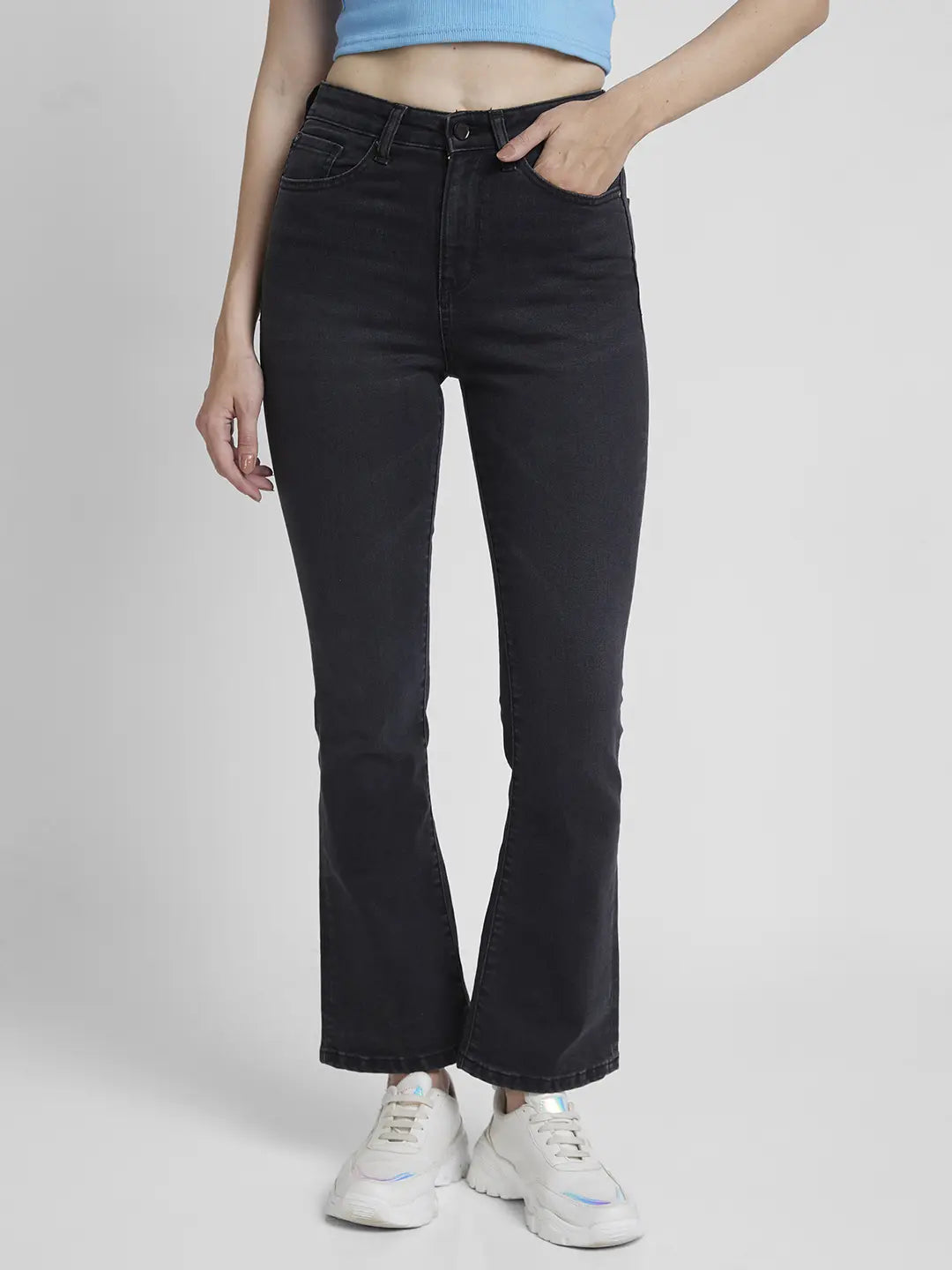 Shop Women Black Fit Ankle Length Clean Look Jeans - Spykar