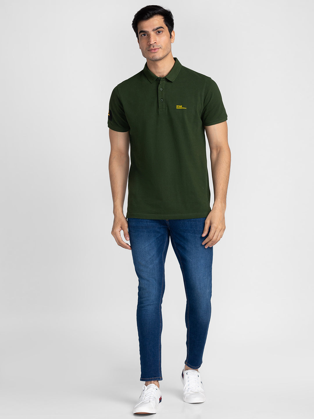 Spykar Men Rifle Green Cotton Slim Fit Polo Plain T-Shirt