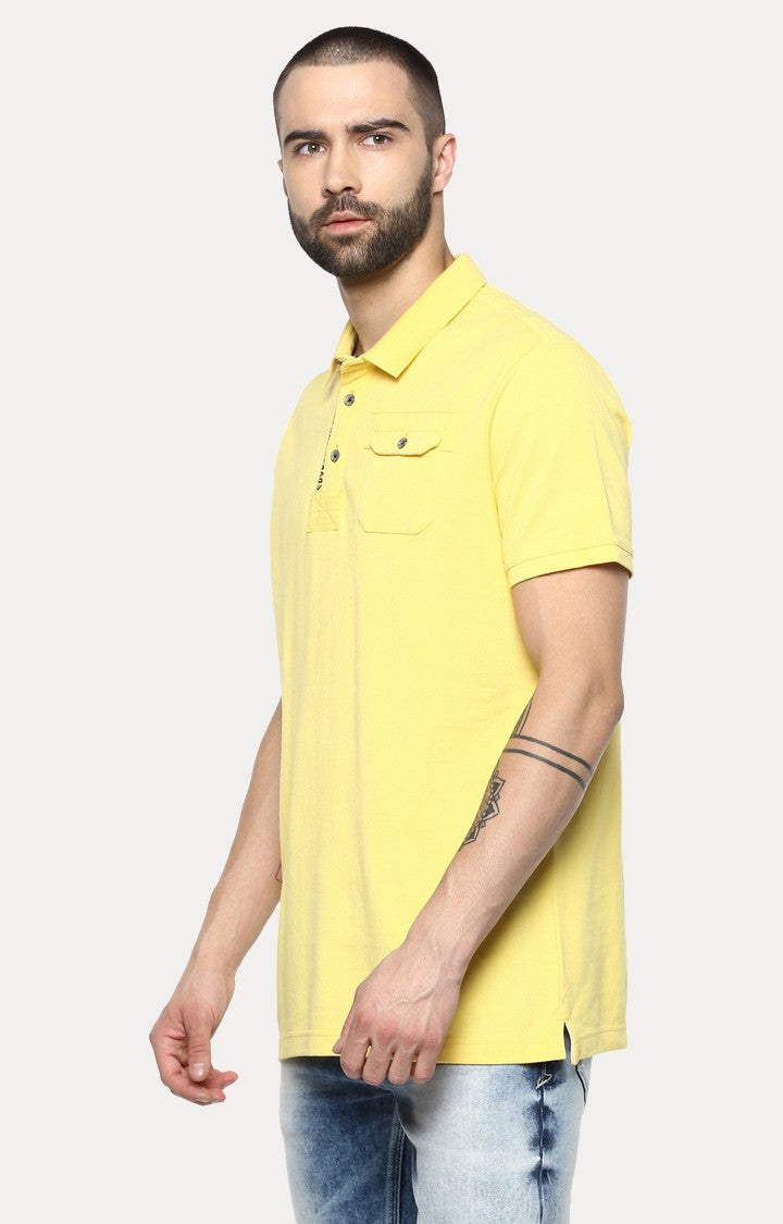 Spykar Yellow Solid Slim Fit Polo T-Shirt