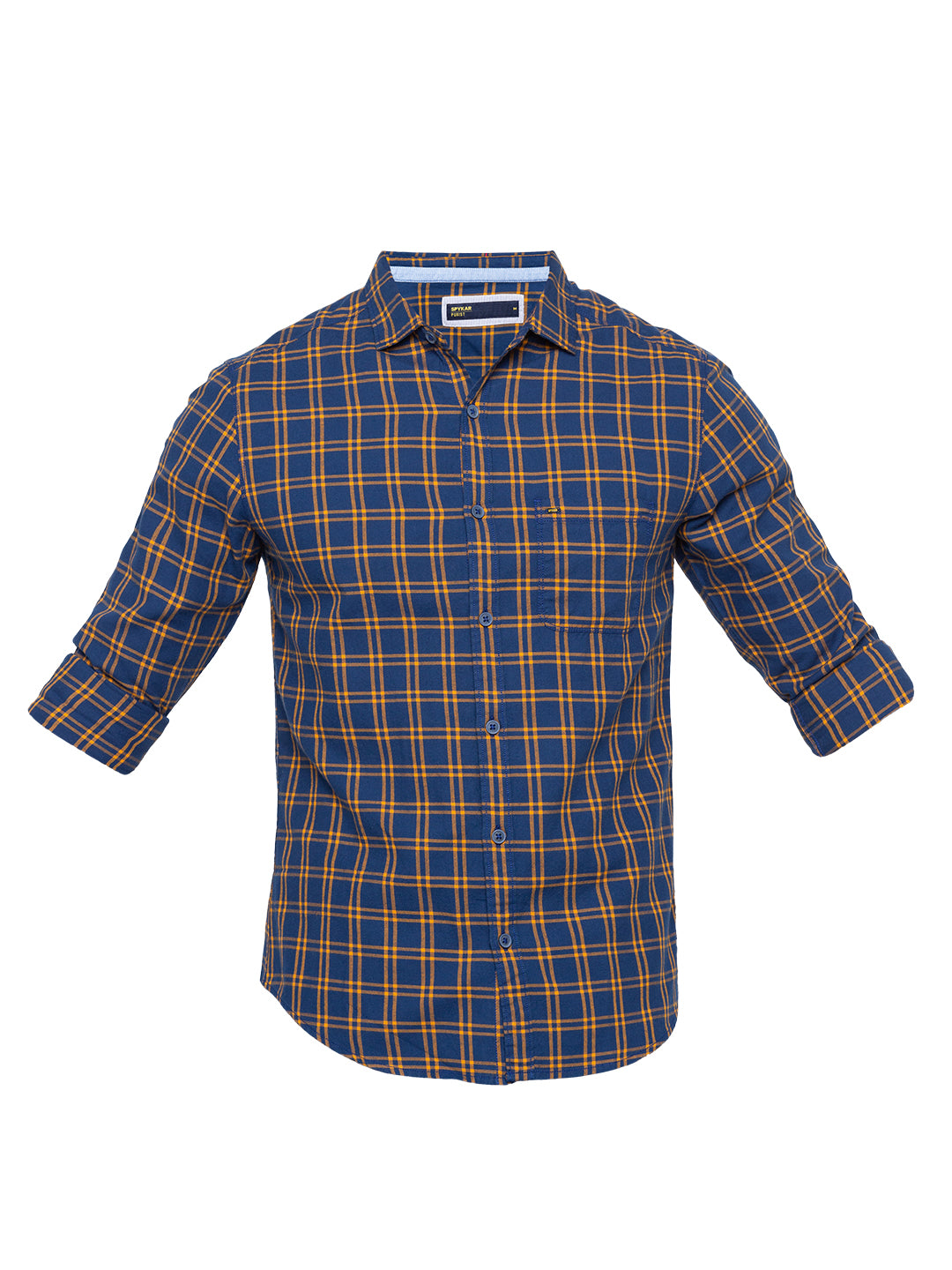 Spykar Men Navy Checked Slim Fit Casual Shirt