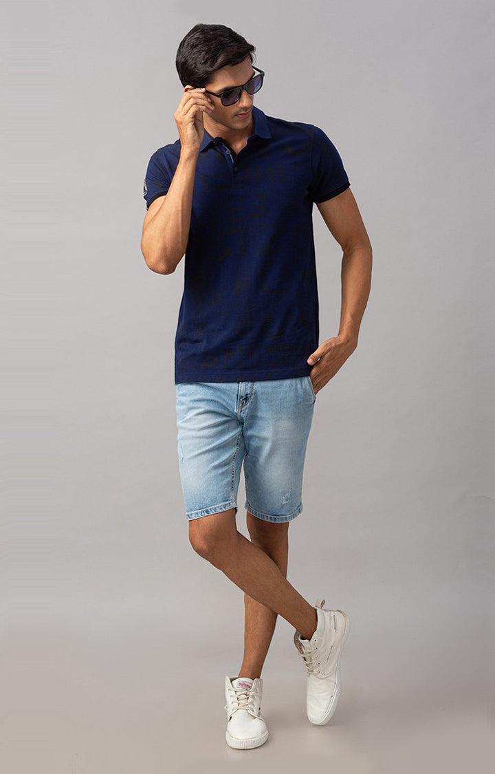 Spykar Men Ligth Blue Cotton Slim Fit Denim Shorts