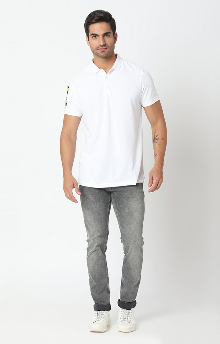 Spykar Men White Cotton Plain Polo T-Shirt