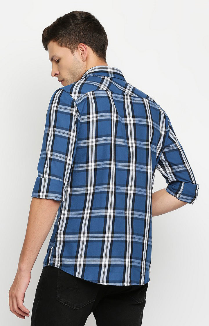 Spykar Men Blue Slim Fit Full Sleeve Checkered Shirt