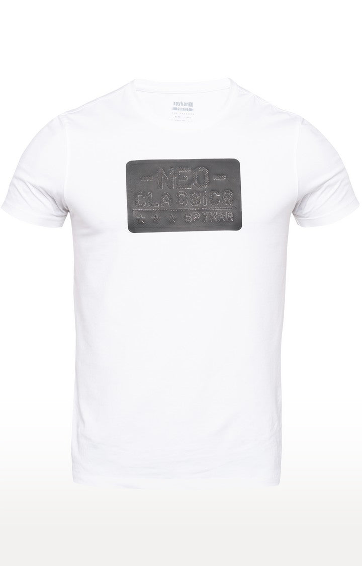 Spykar White Printed Slim Fit Men T-Shirts