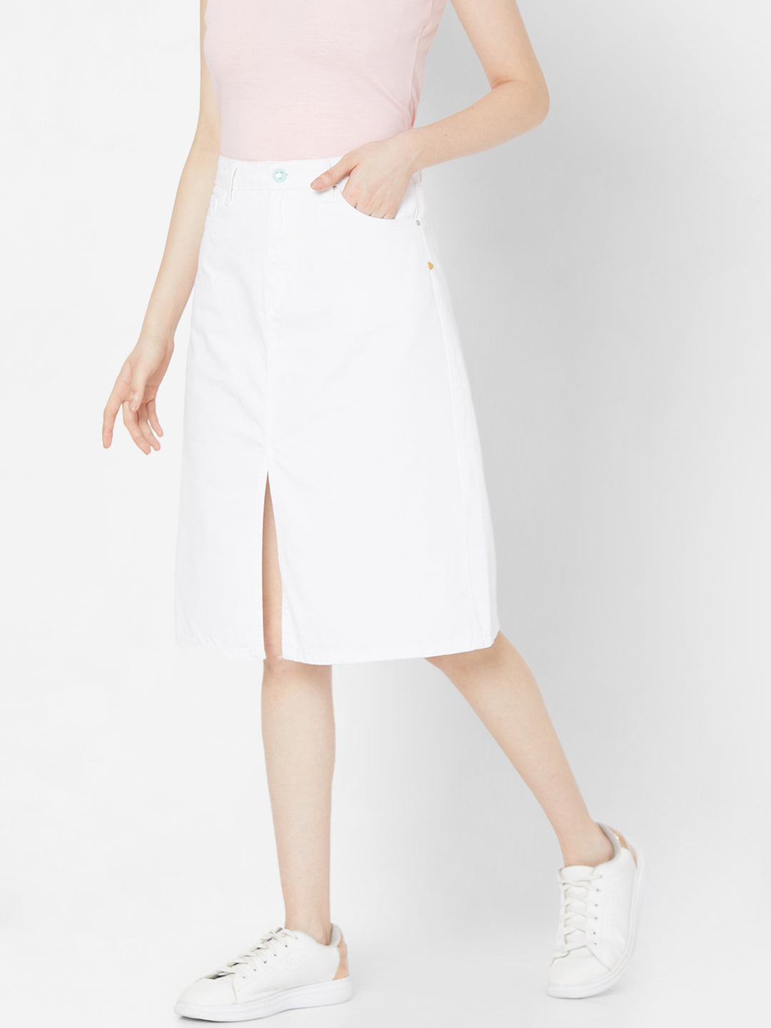 Spykar Women White Cotton Relaxed Mid-Rise Skirt