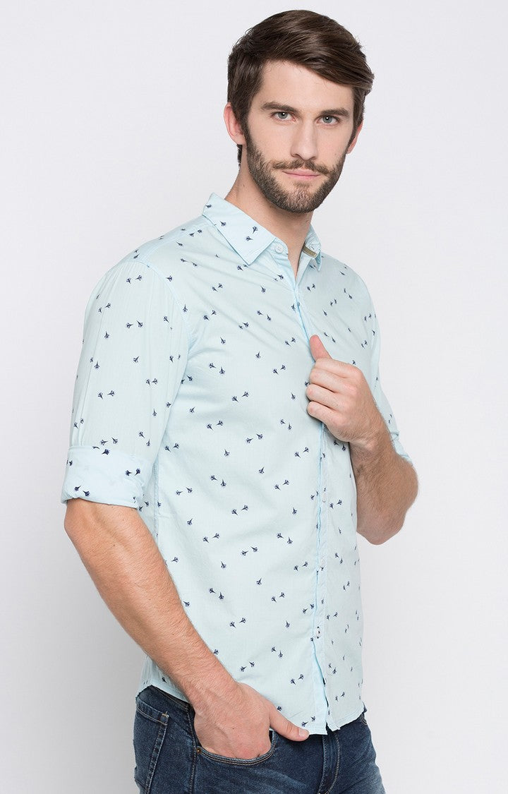 Spykar Men'S Blue Cotton Printed Casual Shirts