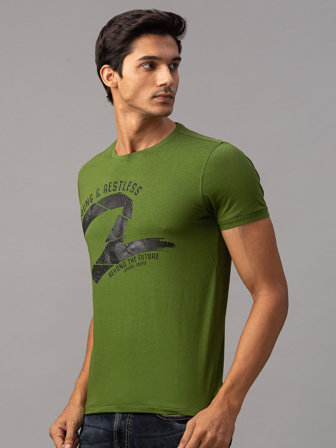 Spykar Men Green Cotton Slim Fit T-Shirt (Slim)