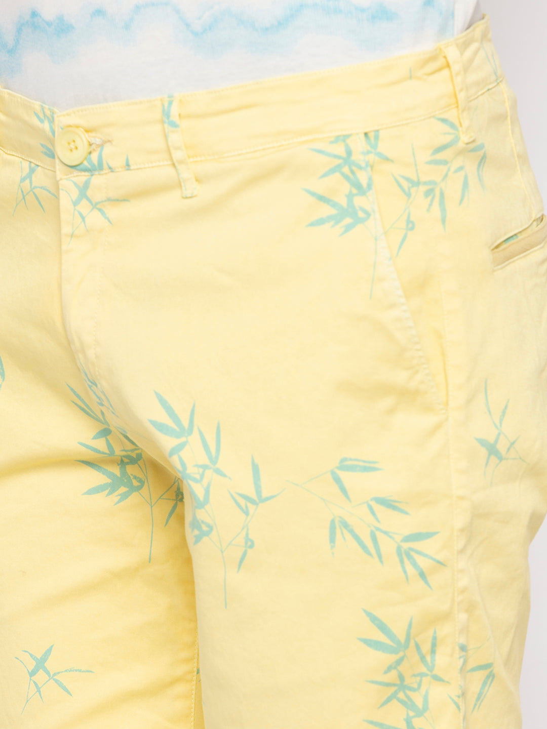 Spykar Men Butter Yellow Cotton Slim Fit Shorts