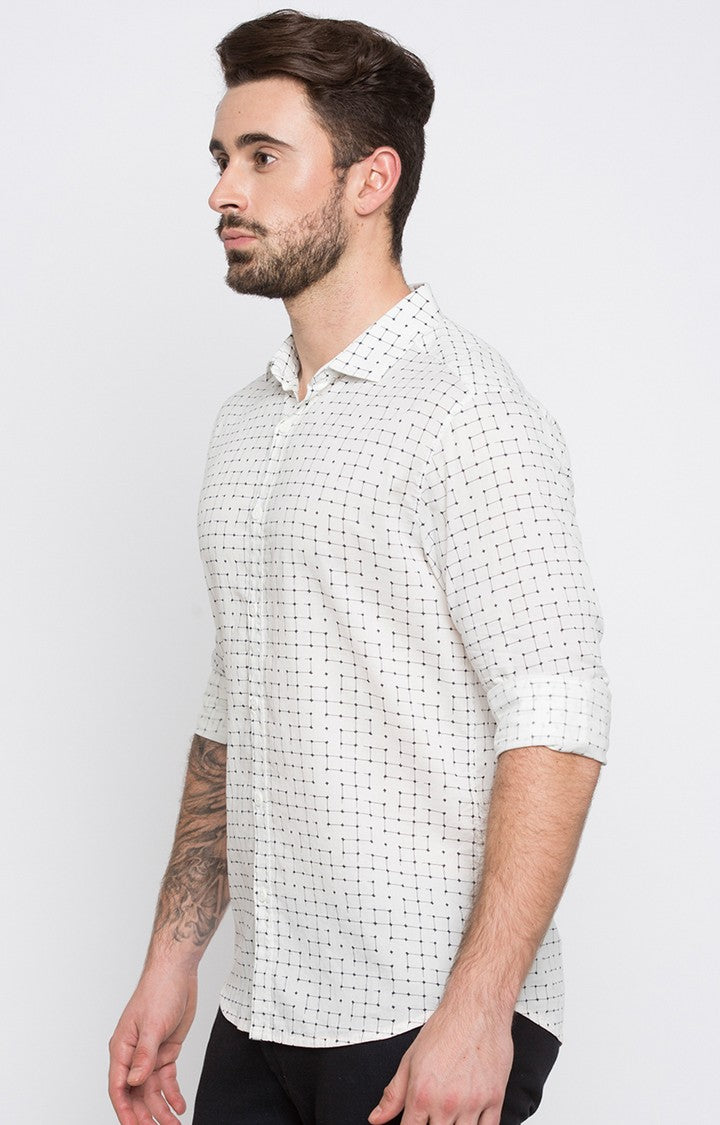 Spykar Men'S White Cotton Printed Casual Shirts