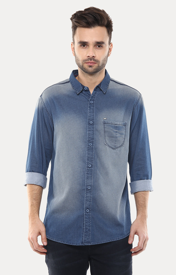 Spykar Men Blue Solid Slim Fit Casual Shirt