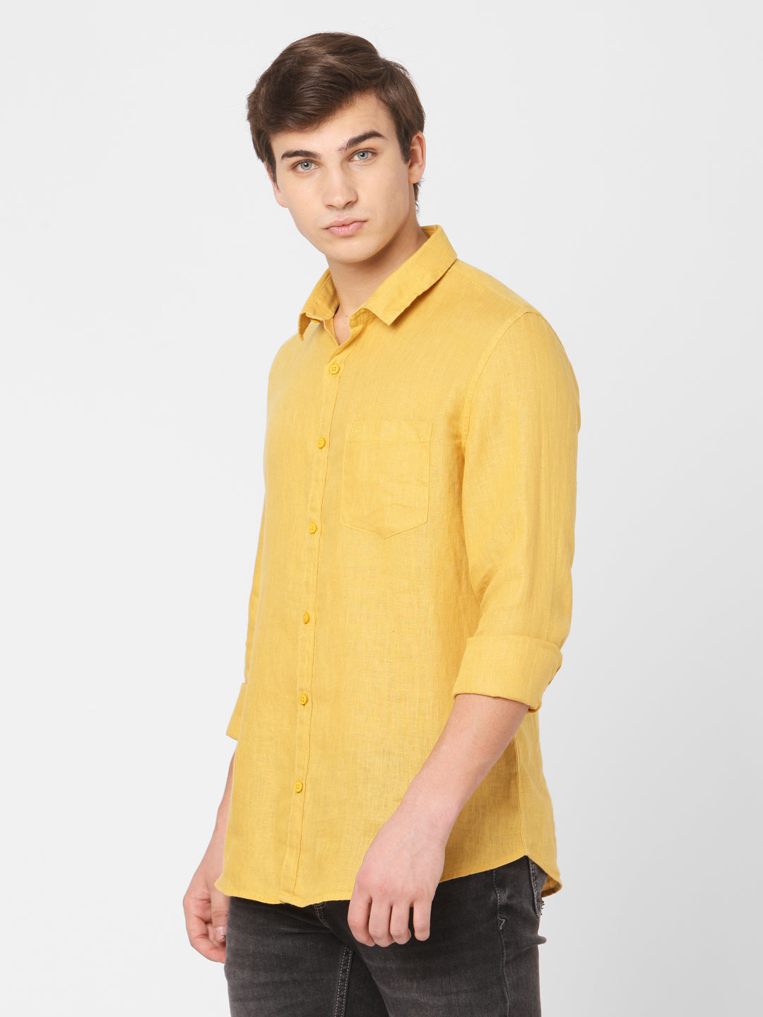 Spykar Men Yellow Cotton Slim Fit Shirts