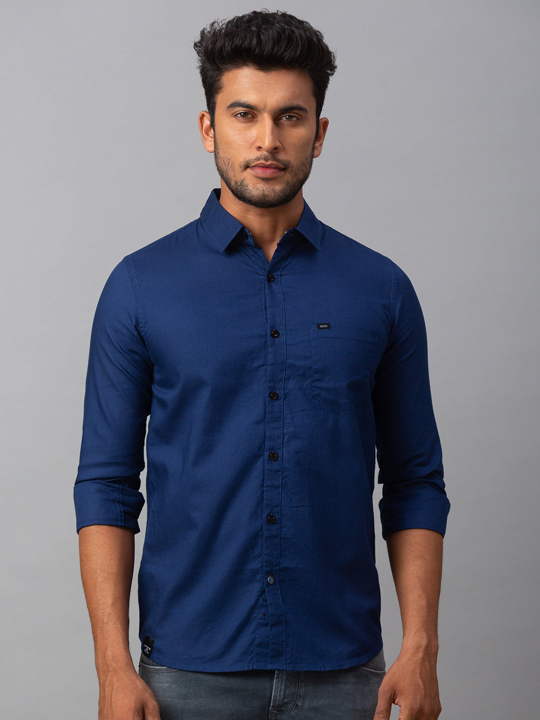 Spykar Men Blue Cotton Slim Fit Shirt