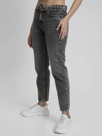 Spykar Women Charcoal Grey Cotton Mom Fit Ankle Length Clean look Jeans -(Amora)