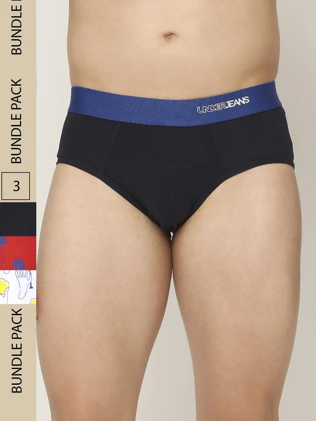 Men Premium Assorted Cotton Blend Printed Brief - Pack Of 3- Underjeans By Spykar