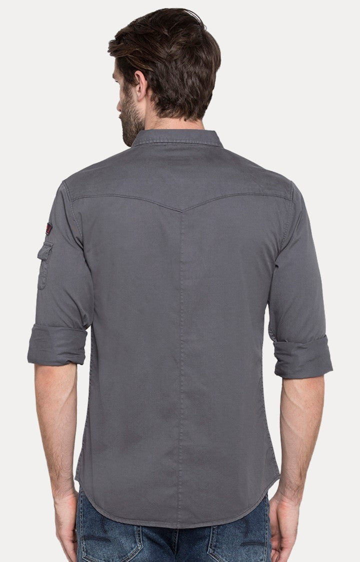 Spykar Men'S Grey Cotton Solid Casual Shirts