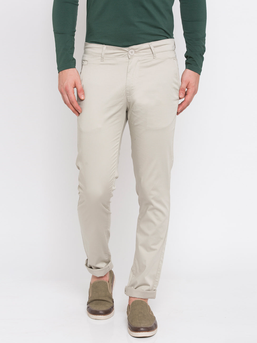 Spykar Men Beige Solid Slim Fit Chinos