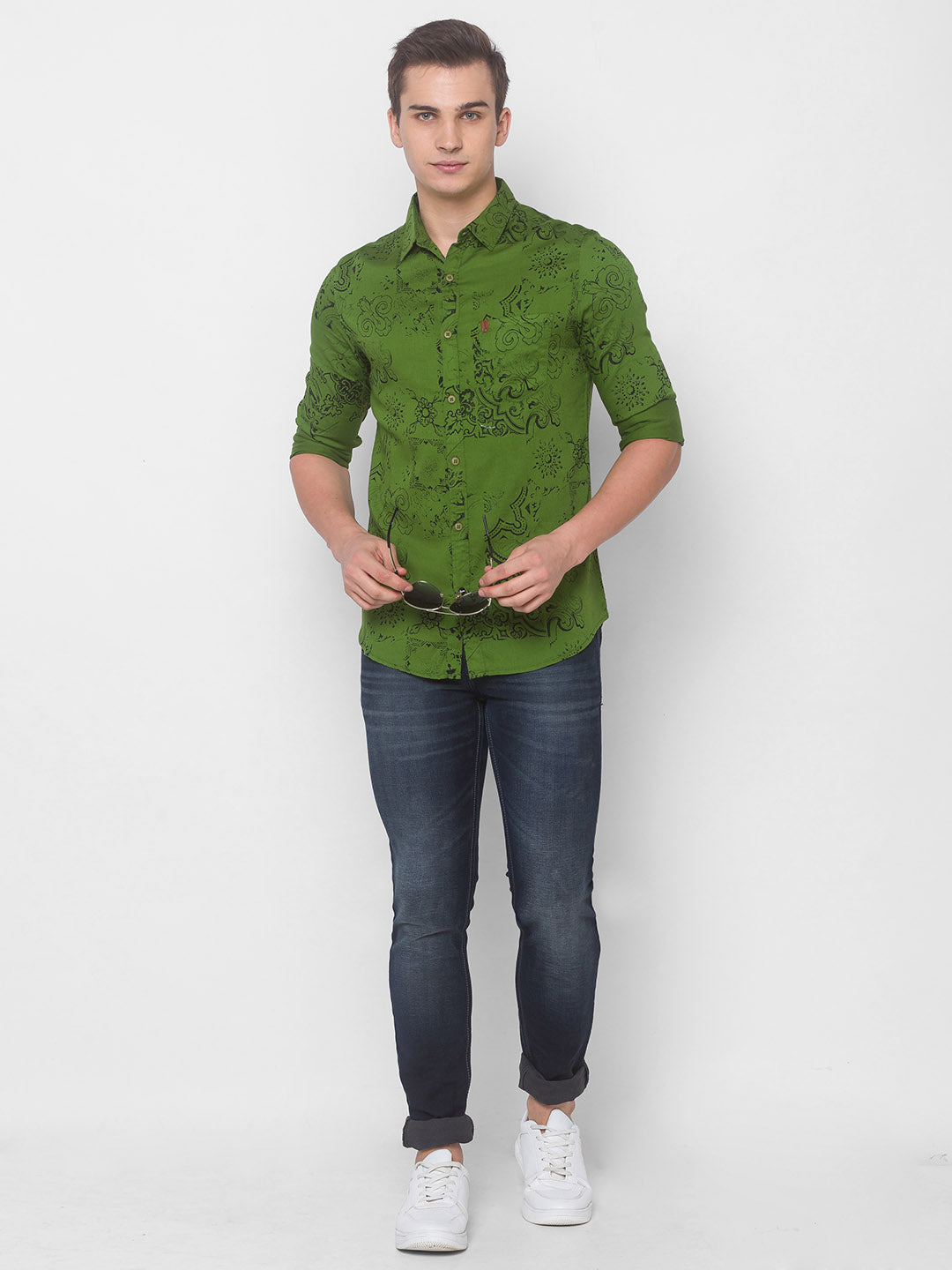 Spykar Men Cactus Green Cotton Slim Fit Shirt