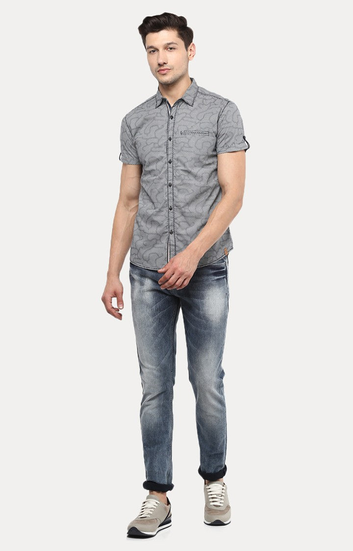 Spykar Men'S Grey Cotton Printed Casual Shirts