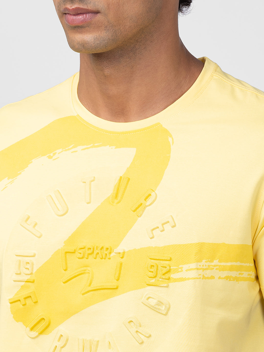 Spykar Men Yellow Cotton Regular Fit Half Sleeve Printed T-Shirt