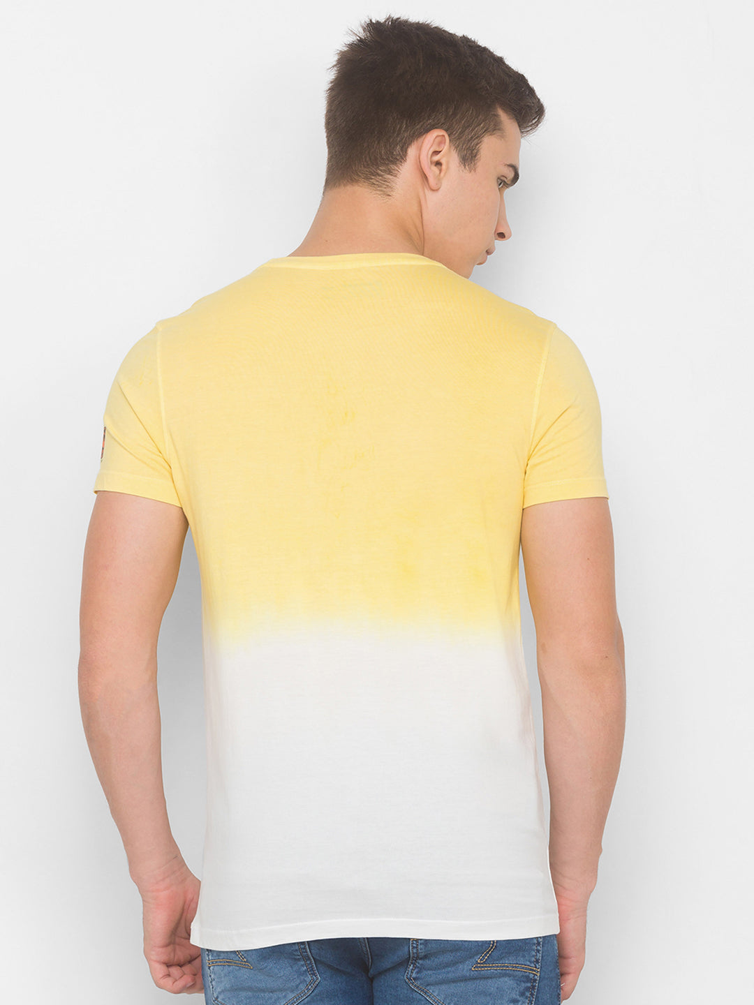 Spykar Men Yellow Cotton Blend Slim Fit Round Neck T-Shirt