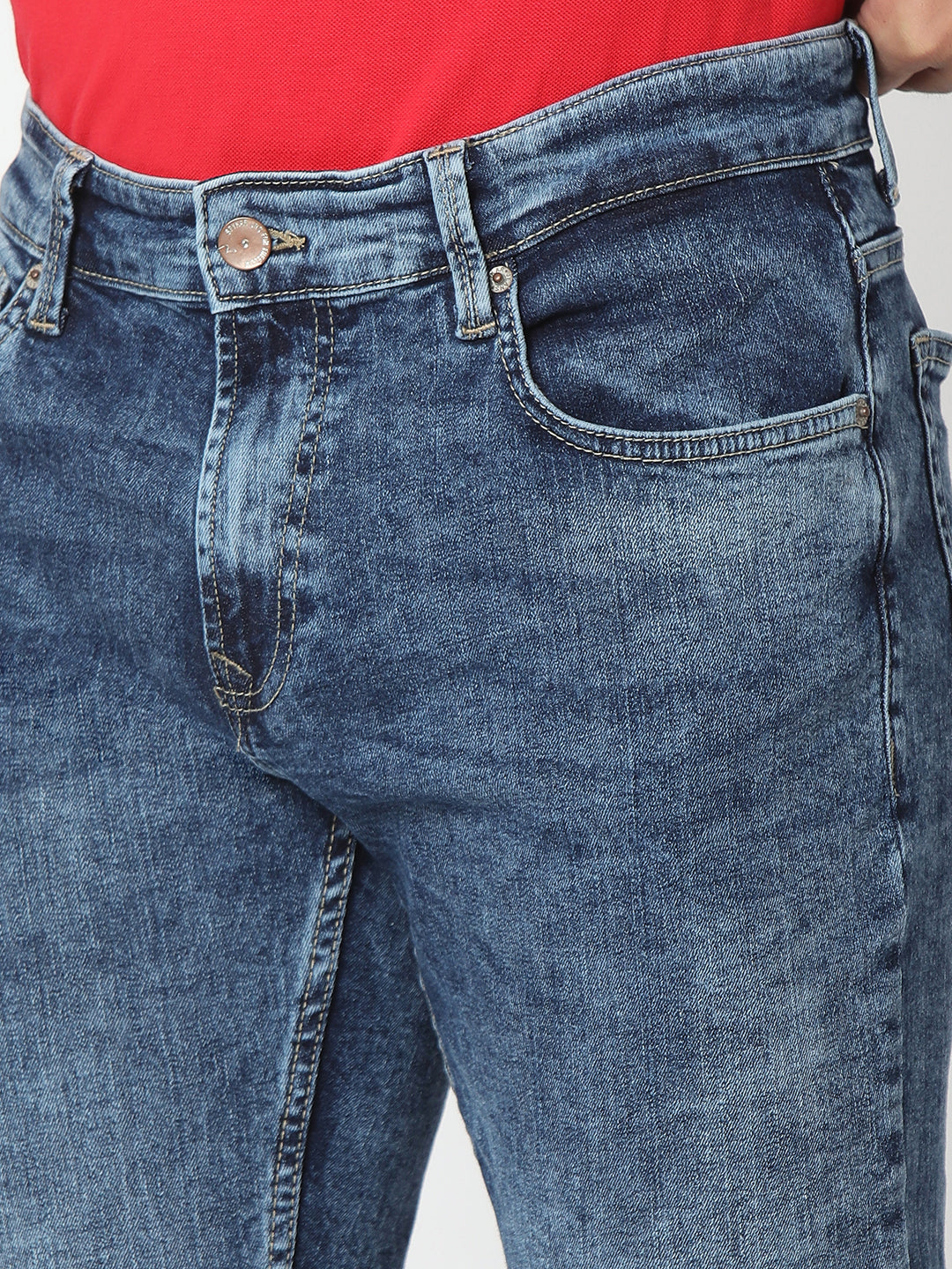 Spykar Mid Blue Cotton Comfort Fit Straight Length Jeans For Men (Ricardo)