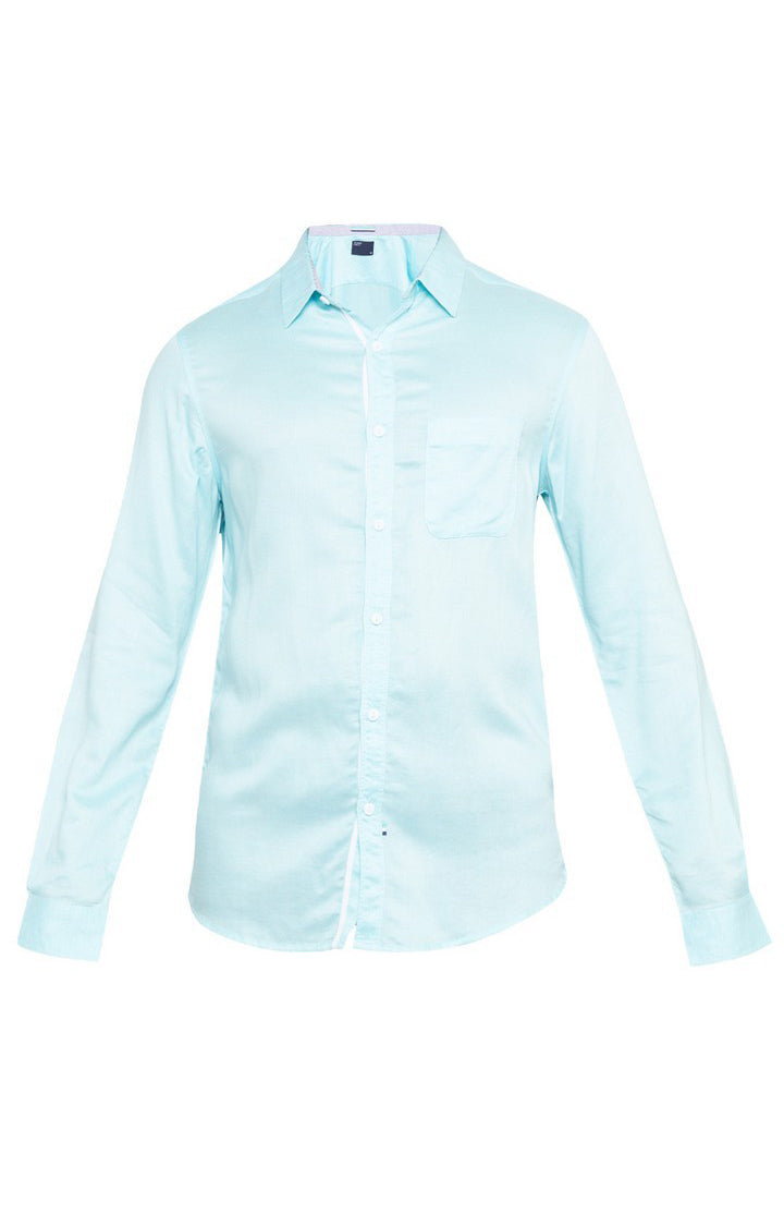 Spykar Blue Cotton Slim Fit Shirts For Men