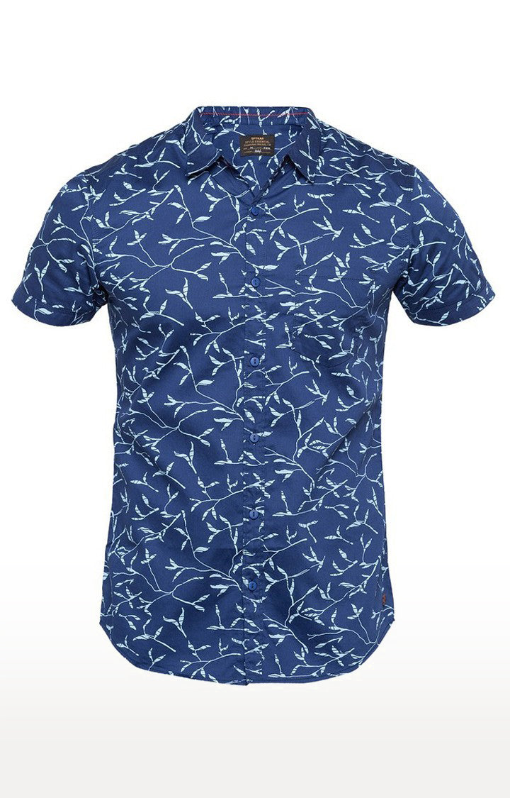 Spykar Men'S Blue Cotton Printed Casual Shirts