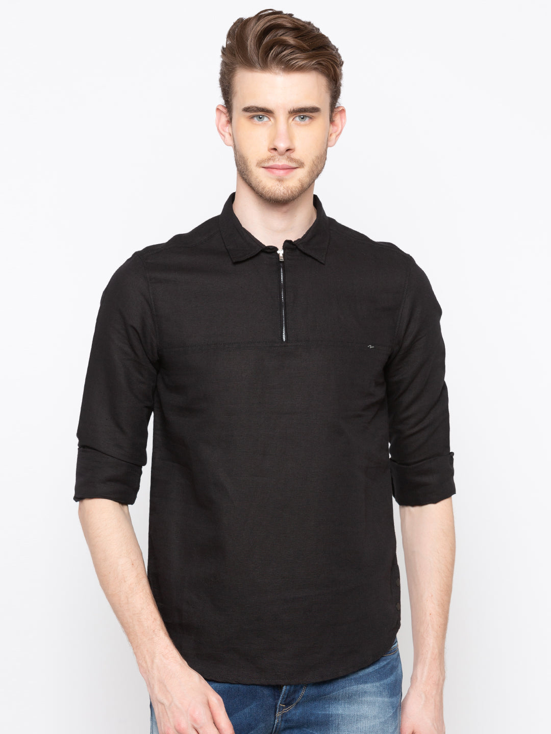 Spykar Men Black Solid Slim Fit Casual Shirt