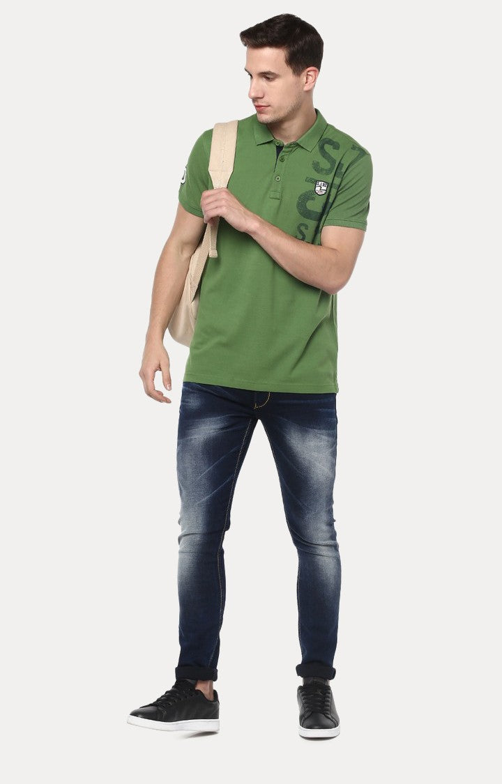 Spykar Green Cotton Polo T-Shirt