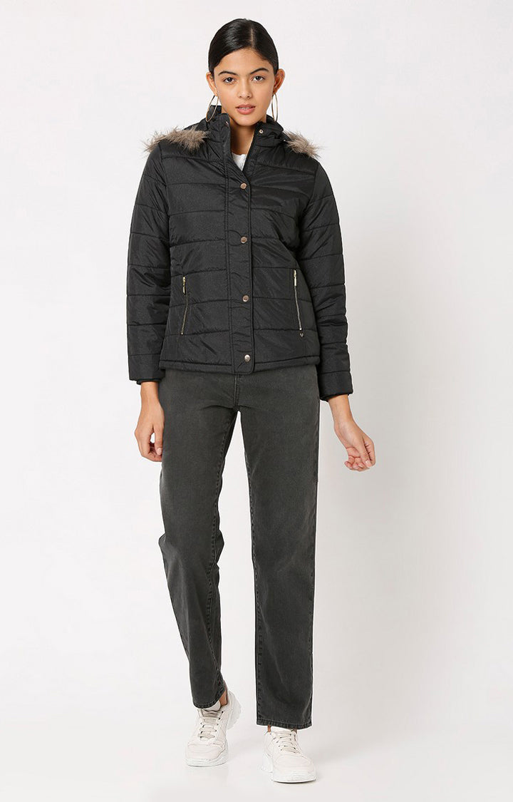 Spykar Black Polyester Full Sleeve Casual Jacket For Women