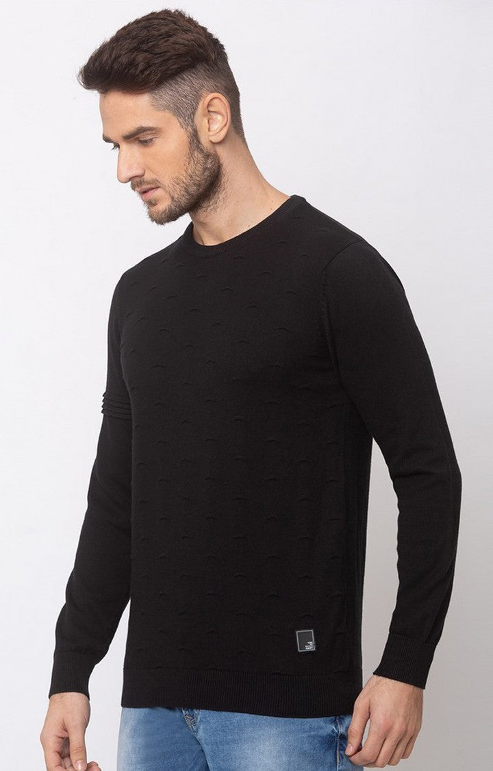 Spykar Black Cotton Regular Fit Sweater For Men