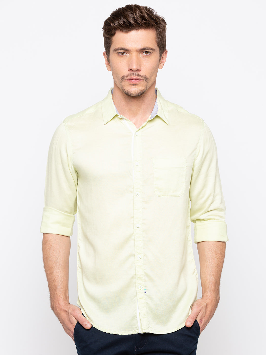 Spykar Slim Fit Men Yellow Cotton Casual Shirt