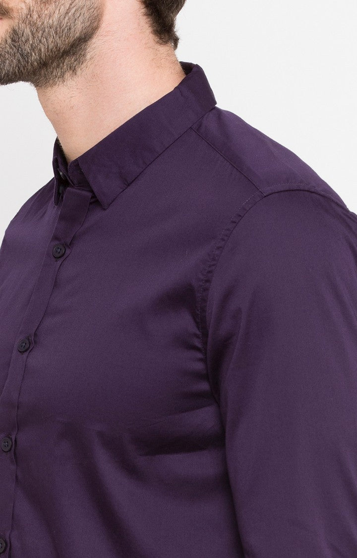 Spykar Men'S Purple Cotton Solid Casual Shirts