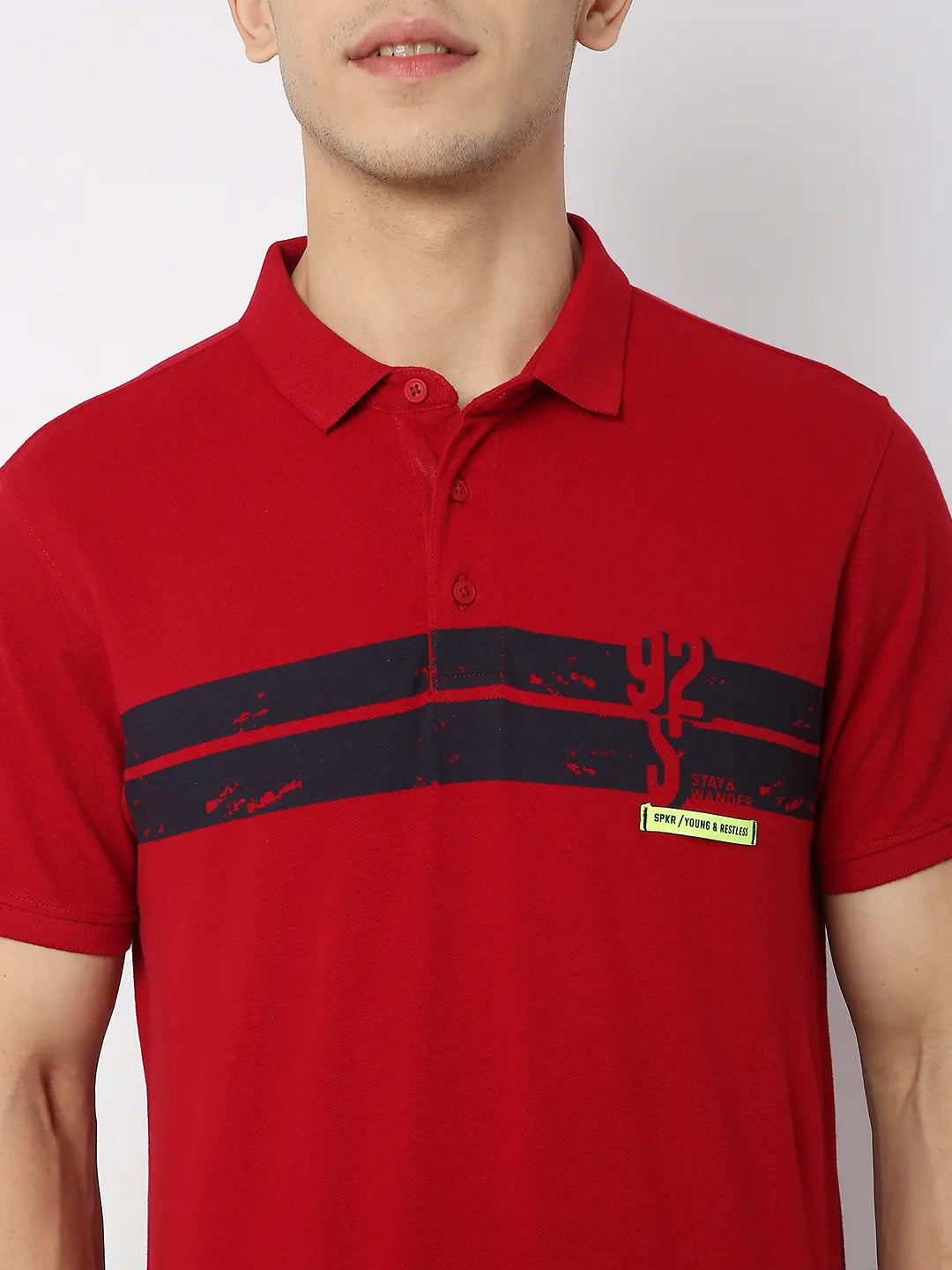 Spykar Men Red Cotton Regular Fit Plain Polo Tshirt