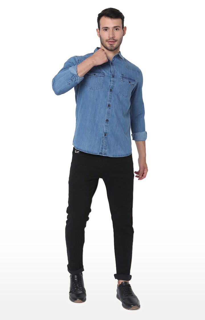 Spykar Men Blue Denim Cotton Full Sleeve Denim Shirts