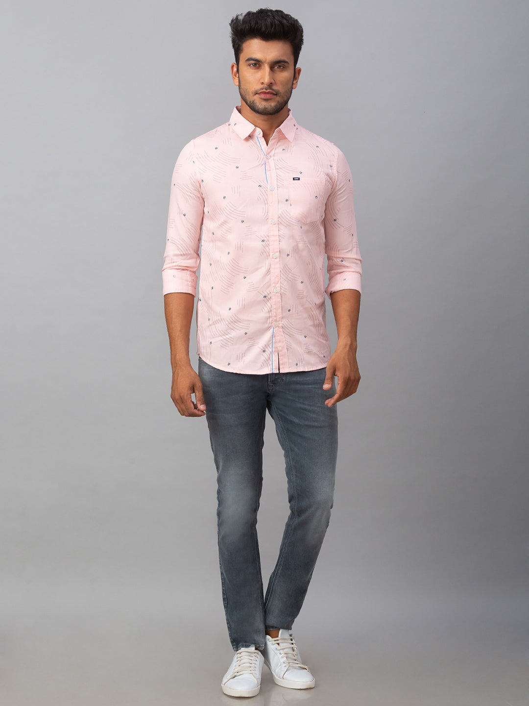 Spykar Men Pink Cotton Slim Fit Shirt