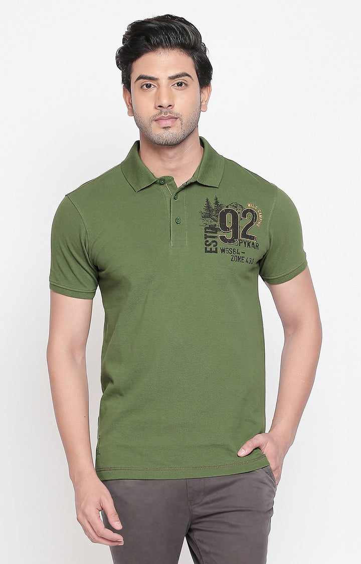 Spykar Green Cotton Polo T-Shirt