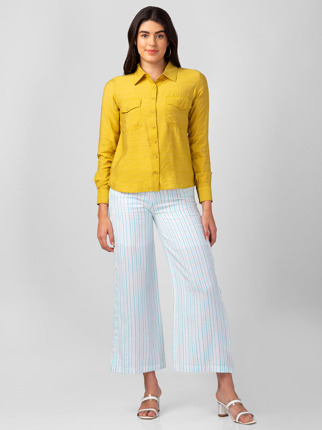 Spykar Women Mustard Polyester Regular Fit Plain Shirts