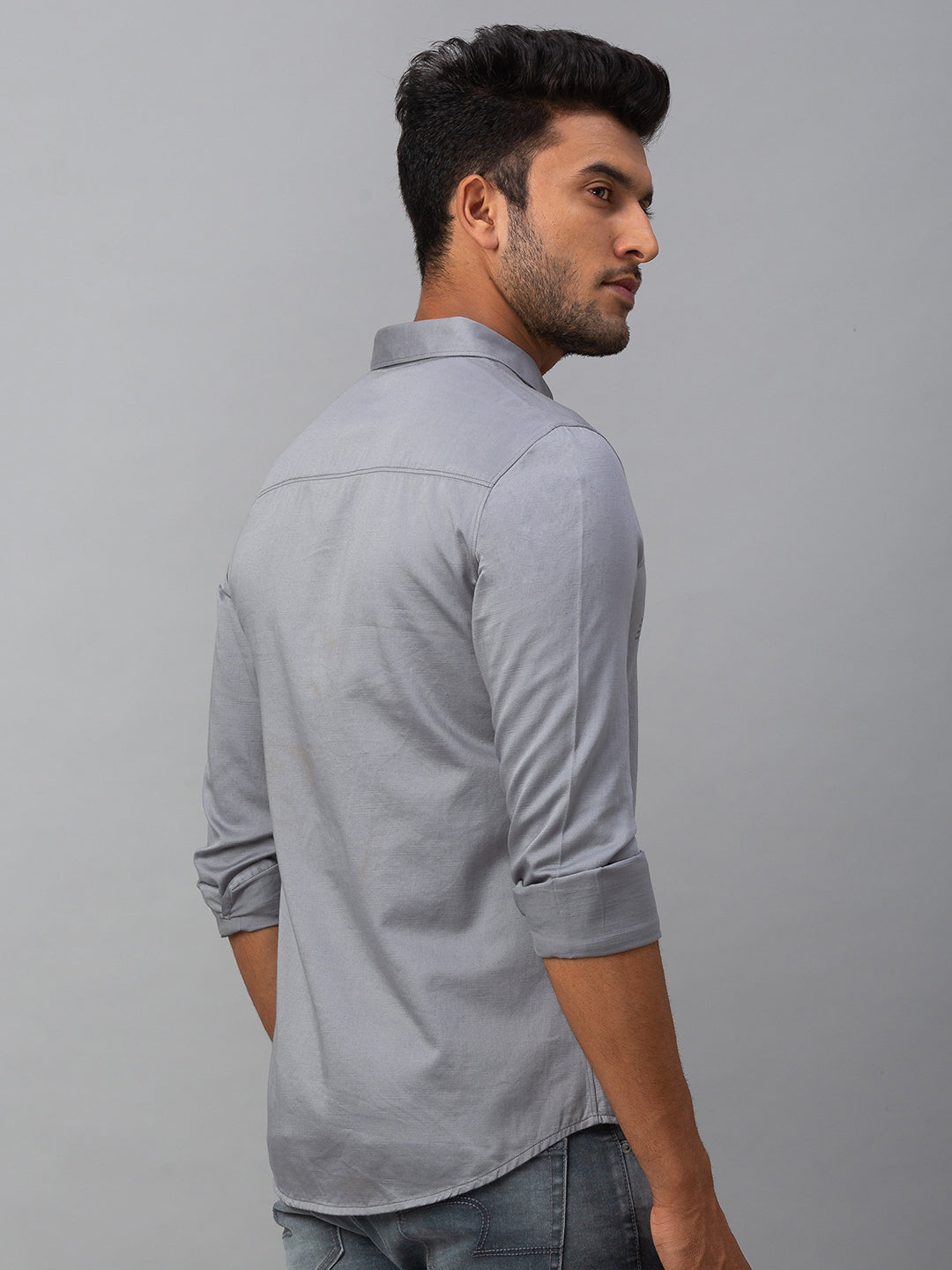 Spykar Men Grey Cotton Slim Fit Shirt