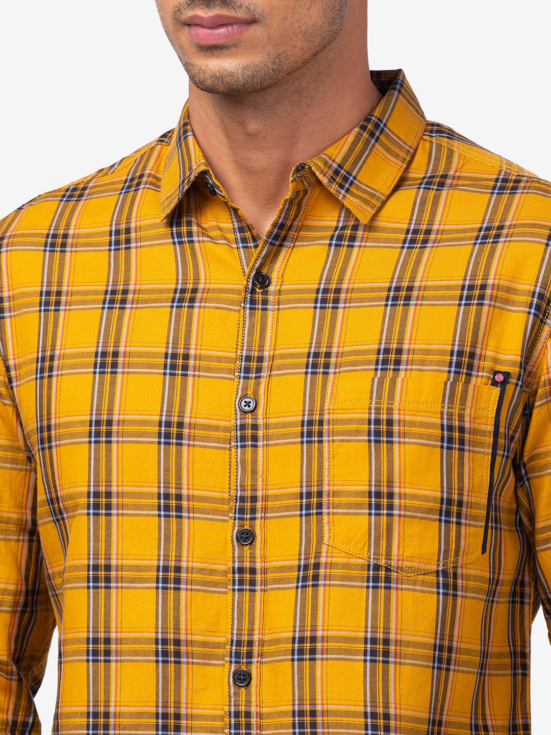 Spykar Men Golden Khaki Cotton Regular Fit Checkered Shirts