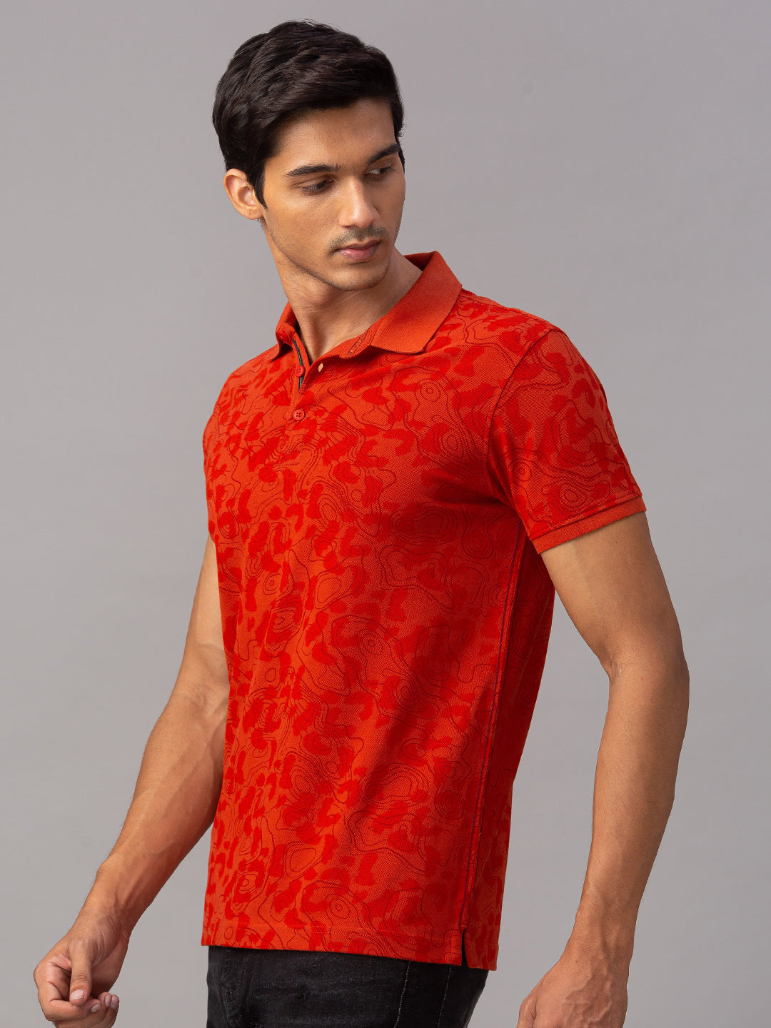 Spykar Men Orange Cotton Slim Fit Polo T-Shirt