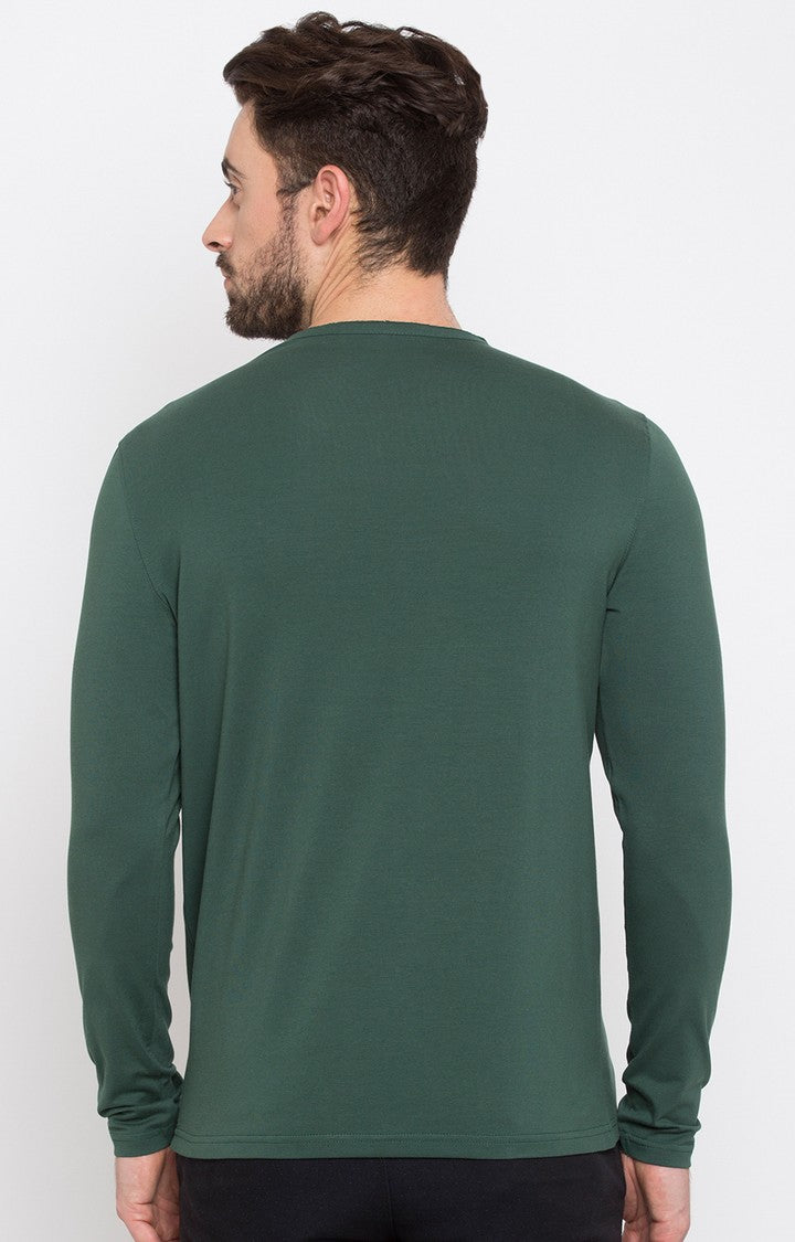 Spykar Bottle Green Solid Slim Fit Men T-Shirts