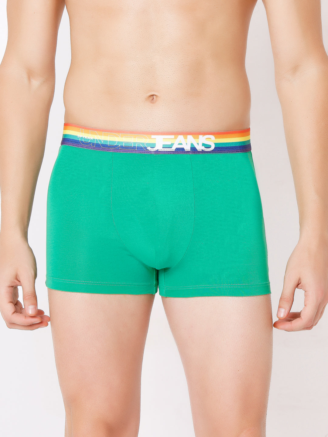 Men Premium Green Multi & Navy Blue Cotton Blend Trunk (Pack Of 2)- Underjeans By Spykar