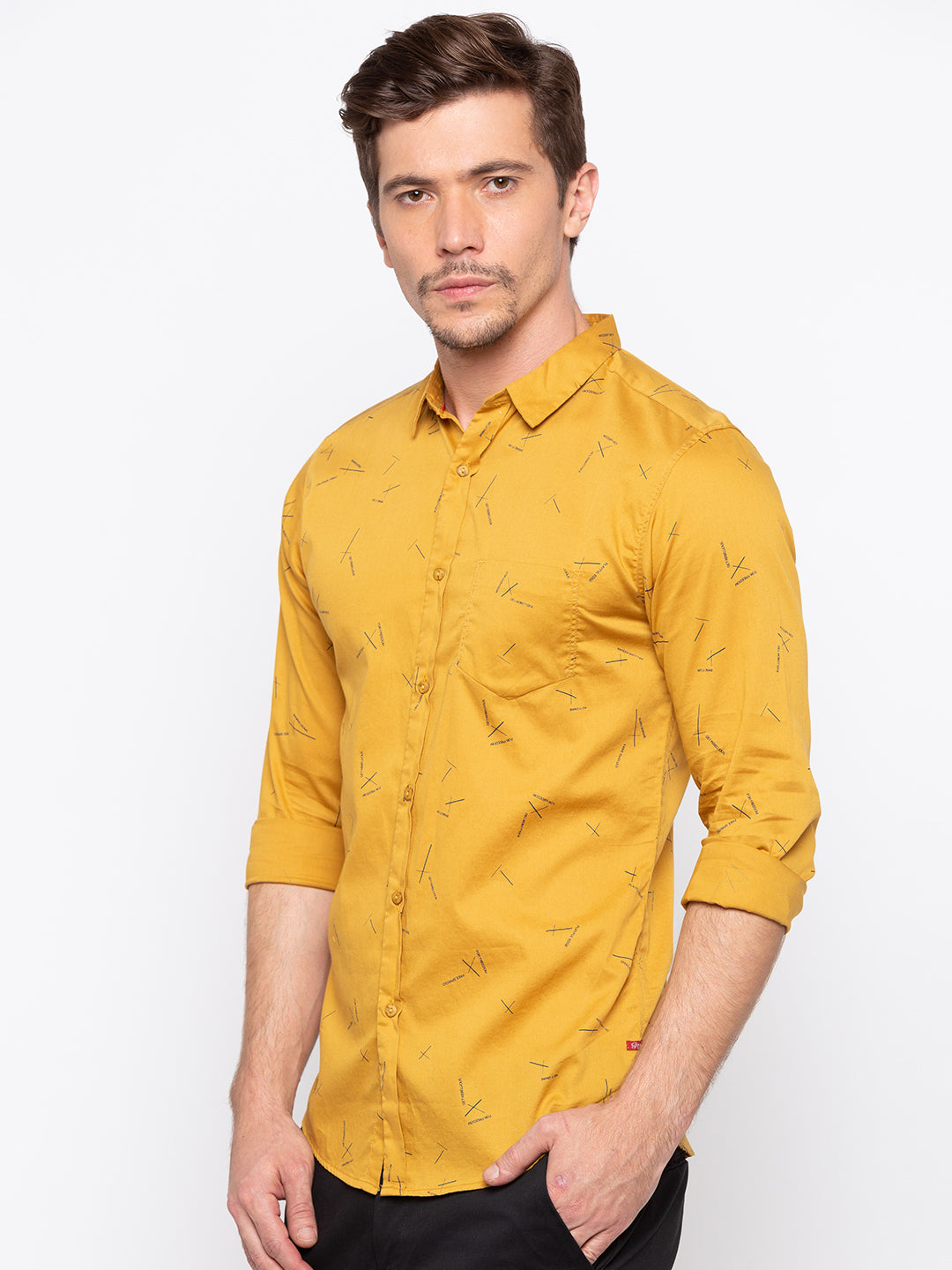 Spykar Yellow Cotton Slim Fit Shirts For Men