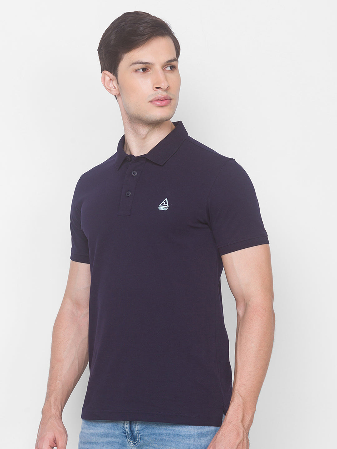 Spykar Men Blue Cotton Slim Fit Polo T-Shirt